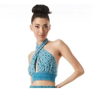 Alice + Olivia Lyndon Cross Front Halter Top Size 4 NWT